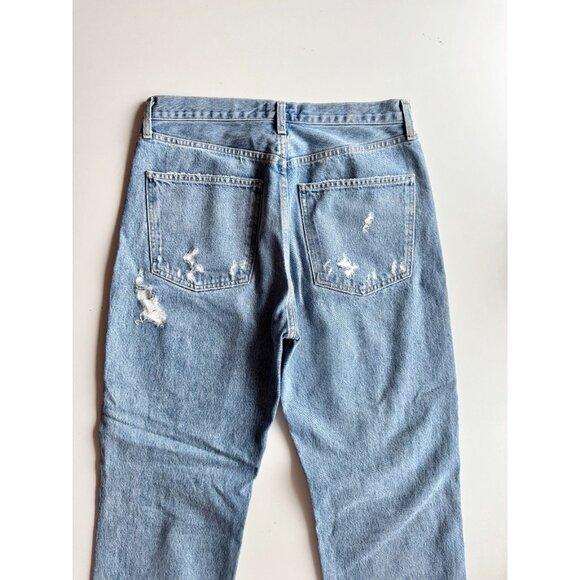 AGOLDE 90's Fall Out Light Wash Mid Rise Ripped Straight Leg Jeans, Size 29 - Picture 8 of 13